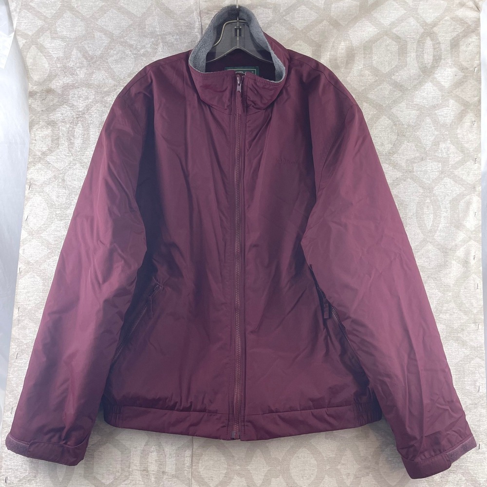 LL Bean Mens Warm-Up‎ Jacket Burgundy Maroon Full Zip Fleece Lined Large 9 U836